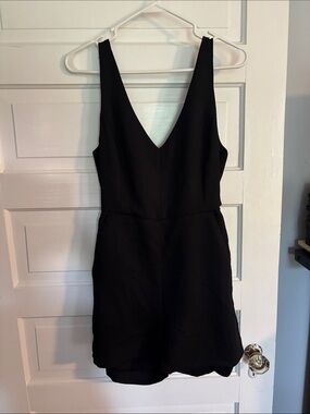 Classic Black V-Neck Women's Black Open Back Romper